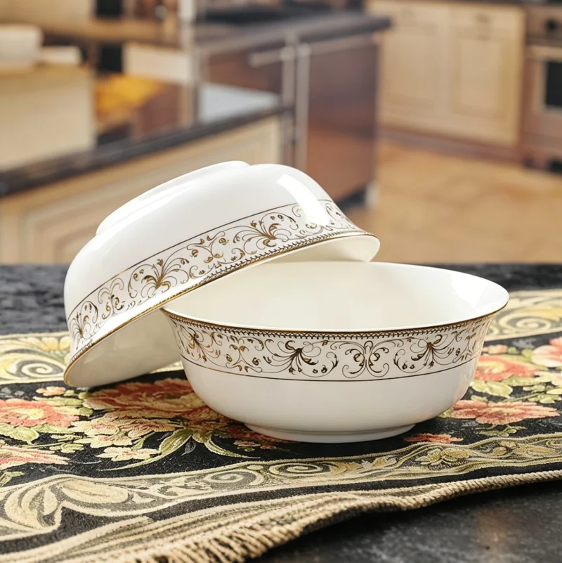 3pcs, 6 inch, gold butterfly banding, bone china serving bowls, porcelain japanese soup bowl for dinner serving, cooking tool