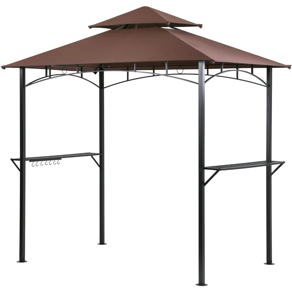 8’ x 5’ Grill Gazebo Outdoor Grill Canopy Waterproof BBQ Gazebo Canopy Tent with Double Roof Shelves Hooks for Patio Backyard Ou