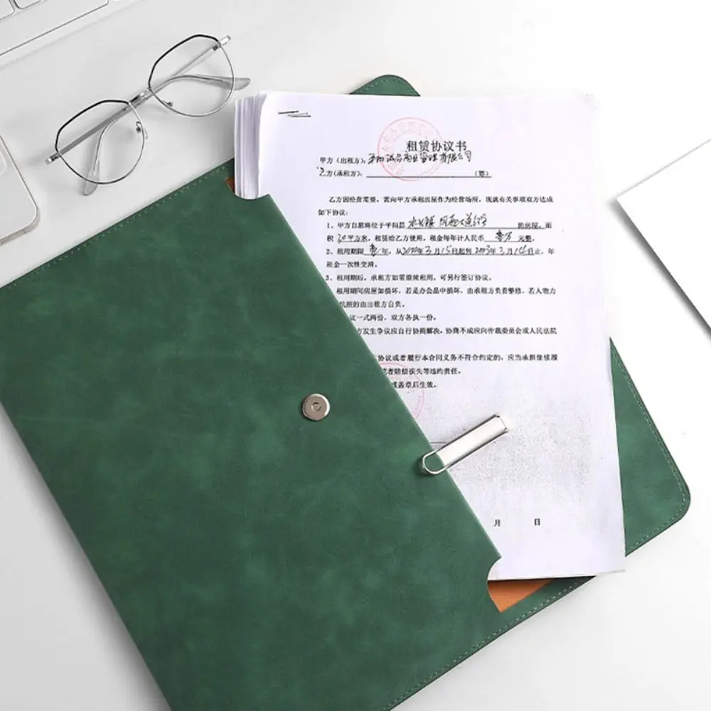 

Portable PU Leather A4 Folder Button Design Waterproof File Bag Large Capacity Document Bag