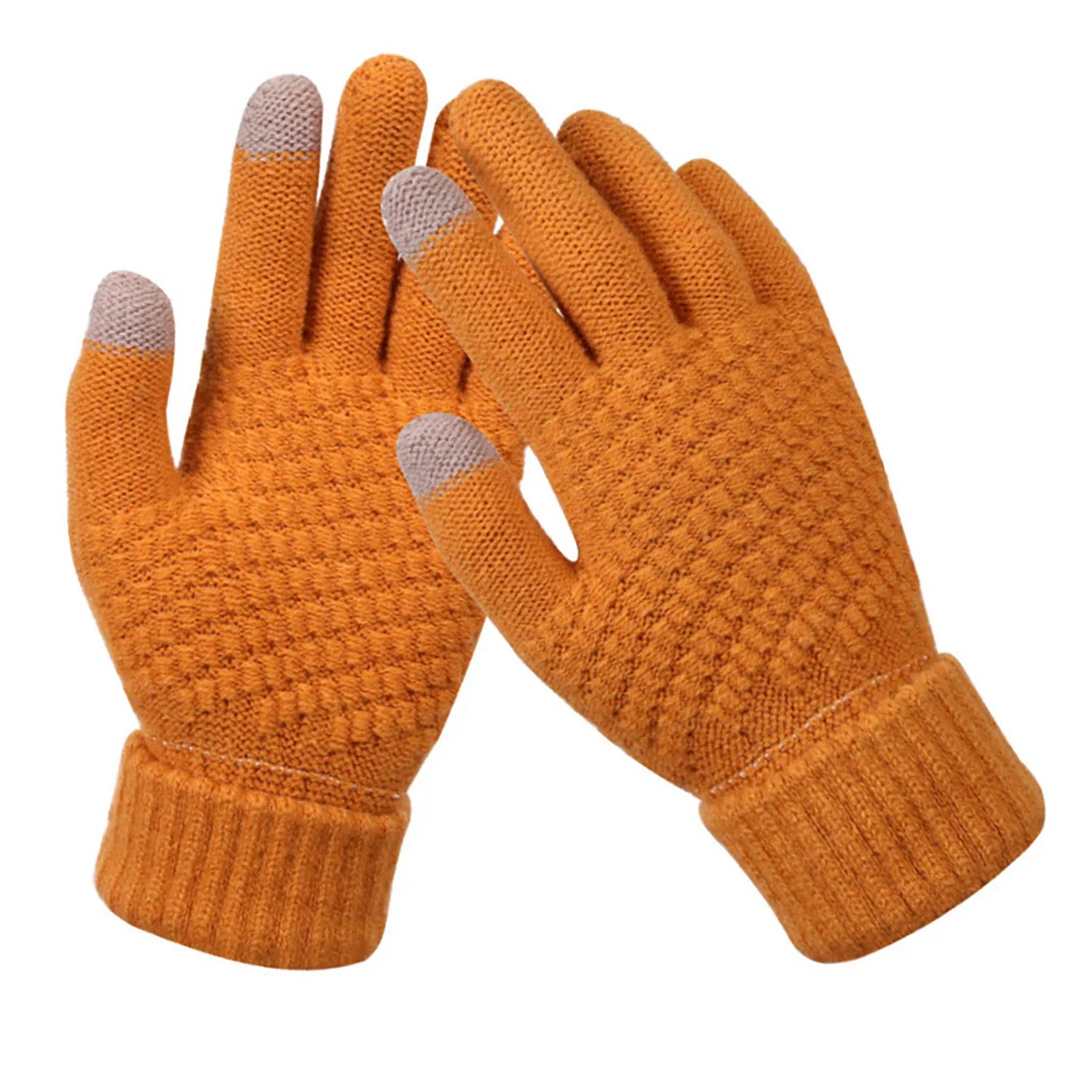 

Gloves Touch Screen Knitting Warm Mitten Unisex Woman Winter Gloves Colored Knitted Mittens, Khaki