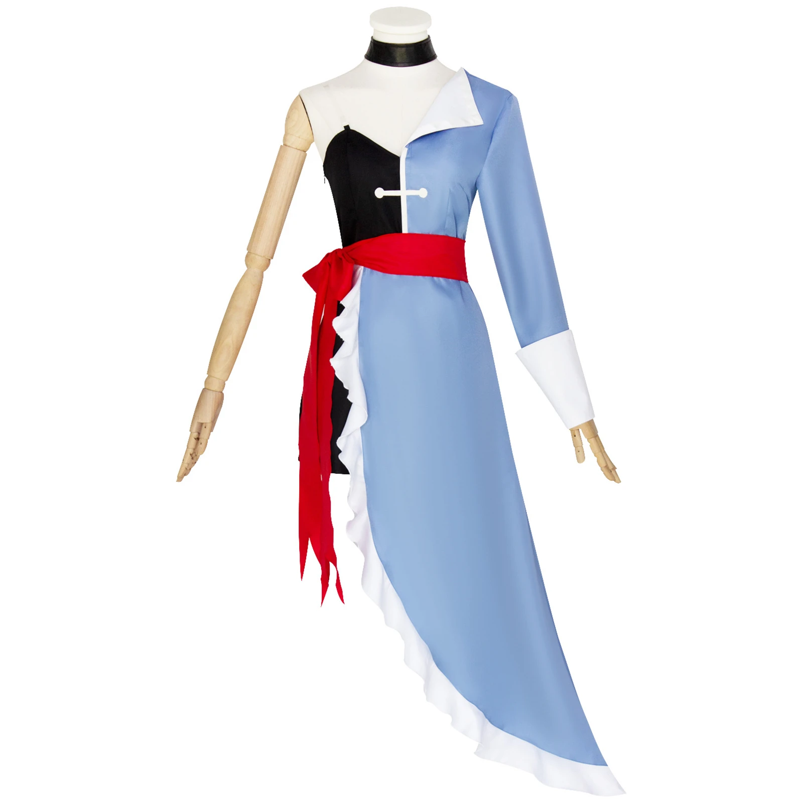 

Vaggie Cosplay Costume Anime Women Blue Beveled Dress with Belt Girl Stage Performance Costume Halloween Carnival Party Uniform