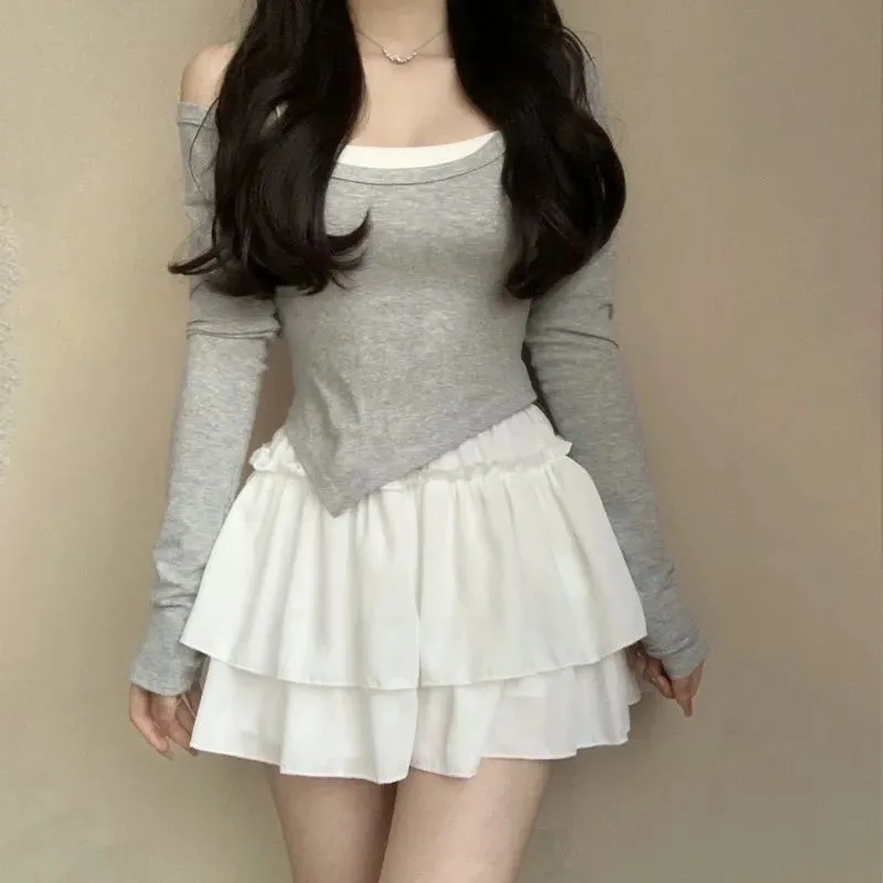 

Mini Skirt Cute Sexy Balletcore Elastic High Waist Ball Gown Ruffle Patchwork Lolita Skirt Short Korean Sweet Y2K Women Clothing