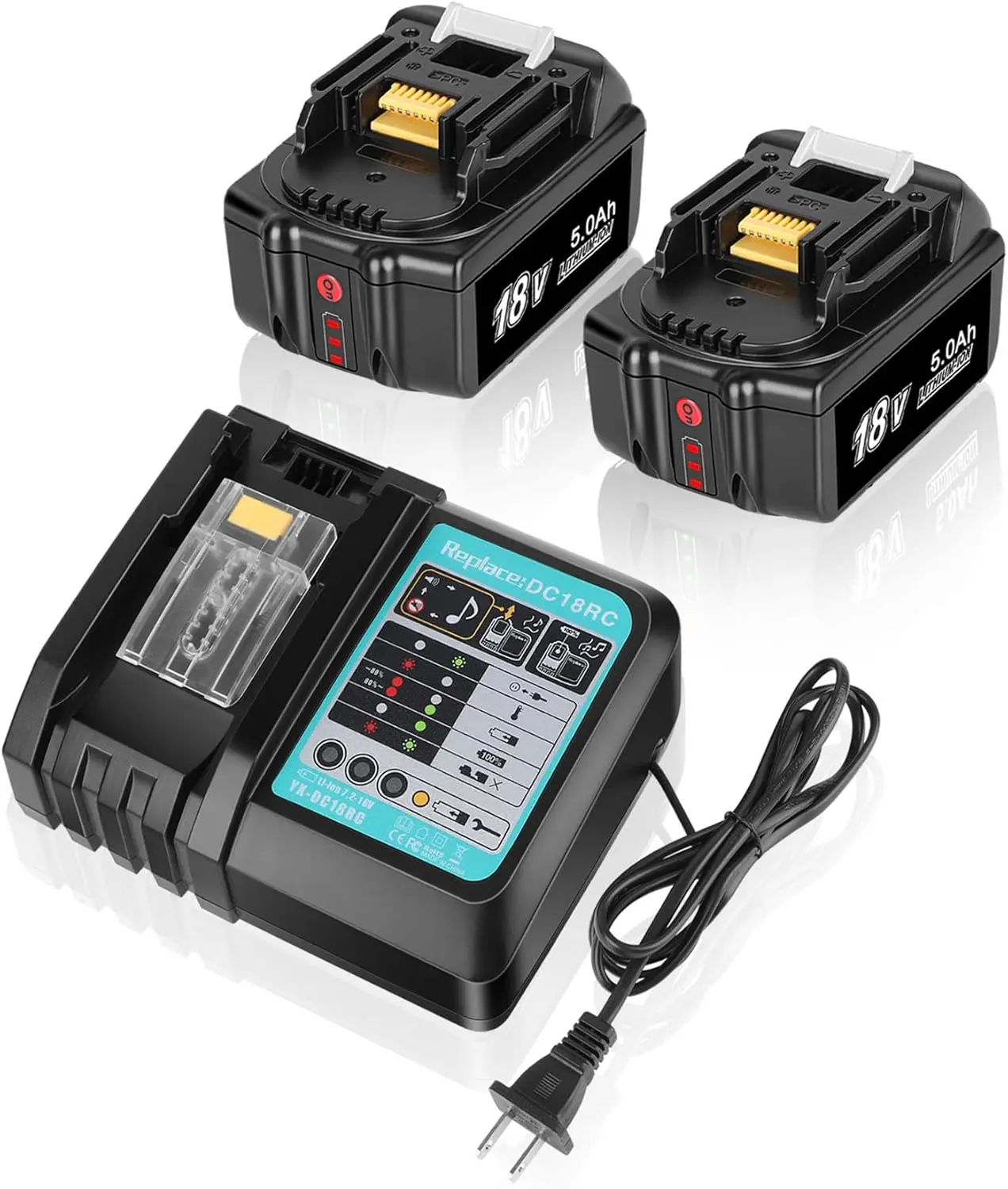 

KUNLUN 2Pack 18V 5.0Ah Batteries for Makita 18V Battery and DC18RC Charger Combo, Compatible for Makita 18 Volt LXT Li-ion