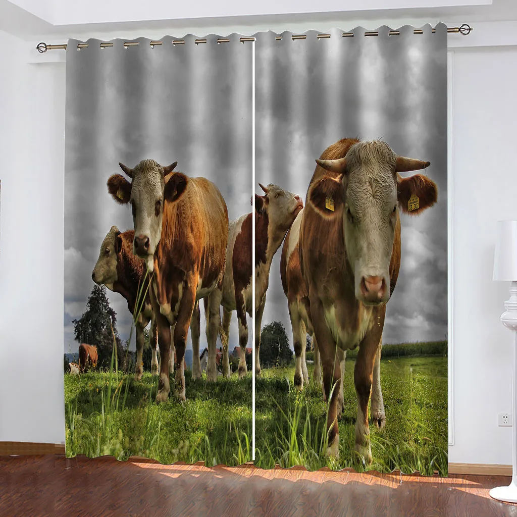 

HUANZHUANG Bedroom Curtains Long Blackout Steppe Animal Cow Darkening Curtains & Drapes Pattern, Living Room Curtains 2 Panel