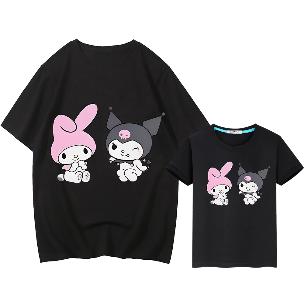 Sanrio Print 100%Cotton T-shirt mommy and daughter matching clothes Kulomi Melody boy girls Cute Tops Anime Short y2k kids gift