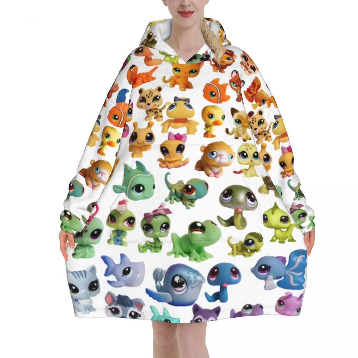 Oversized Littlests PetShop Lps Wearable Blanket Winter Gifts for Women Men Ultrasoft Plush Warm Sweatshirt Blankets With Pocket