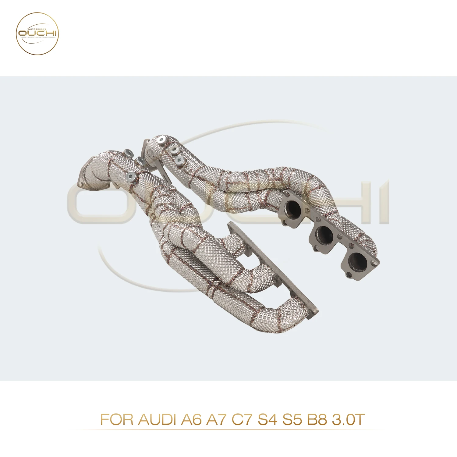 OUCHI Exhaust System High Flow Performance Downpipe for Audi A6 A7 C7 S4 S5 B8 3.0T Version With Heat Shield Racing Pipe