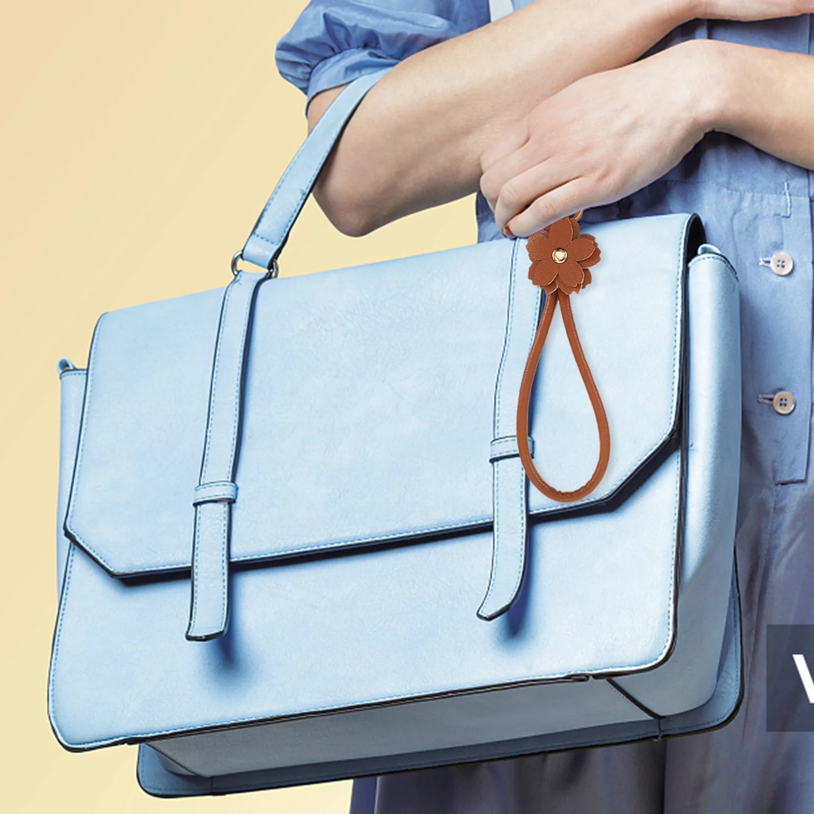 2Pcs Fashion PU Flower Keychain Candy Color Wristlet Lanyard Rope Fake Keyring Charm for Bags Phone Purse Chain