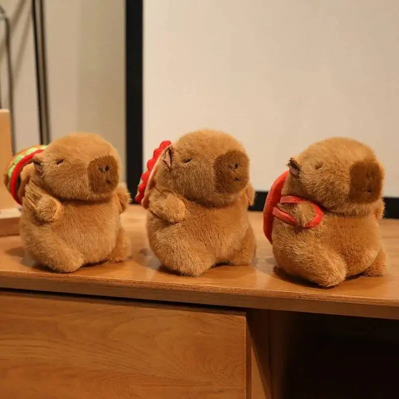 코스프레 셰프 카피바라 봉제인형, 햄버거 모양 모래와 감자튀김 음식 인형이 있는 카피바라 인형, 정교한 펜던트 키체인