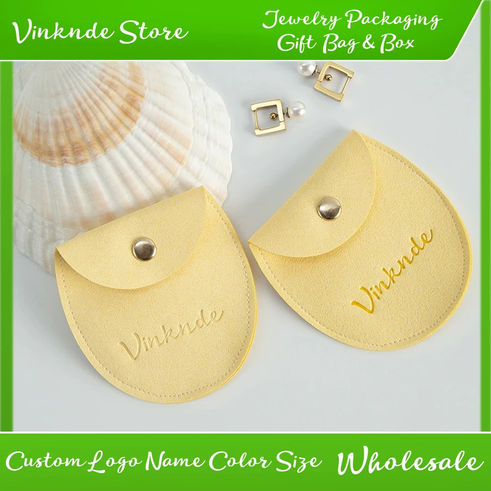 

100Pcs Custom Logo Microfiber Snap Button Jewelry Bag for Wedding Gift Ring Earring Necklace Organizer Suede Packaging Pouches