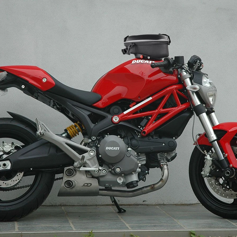 

For DUCATI Monster 696 796 1100 Evo S ABS Tank Bag Motorcycle Saddle Bags Ring Mount Fuel Top Case Waterproof Quick Lock Flange