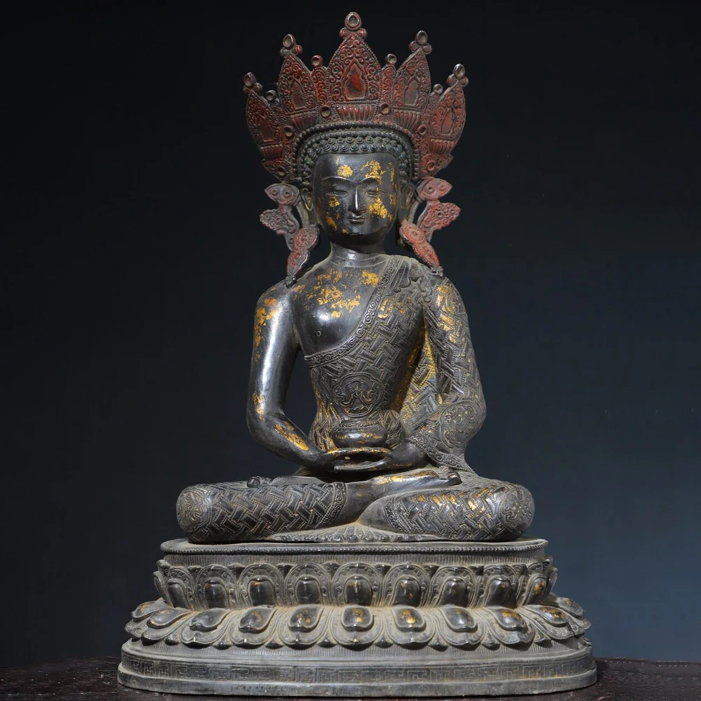Jowo Buddha Shakyamuni Statue Solid Brass Carved Buddhist Altar Worship Home Decor Tabletop