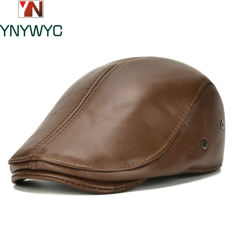 

Men's outdoor leather hat winter Berets male warm Ear protection cap 100% genuine leather dad hat wholesale Leisure