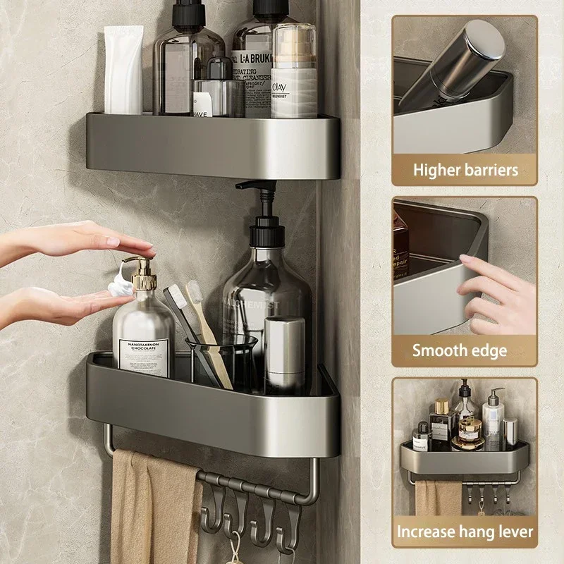 Bathroom Accessories 2/3/4 Layer Towel Rack Storage of Toiletries Bathroom Shelf Gray Wall Mounted Toilet Space Aluminum