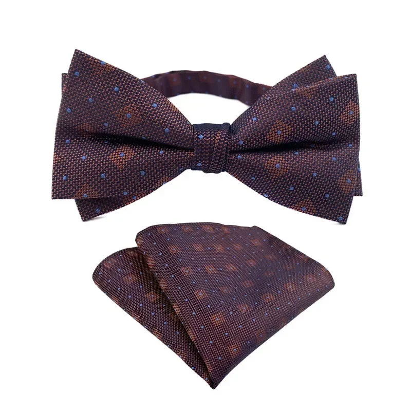 Men Adjustable Bowtie Hanky Set Cravat Handkerchief WIth Dots Navy Blue Butterfly Pocket Square Tie Set Wedding Busniess