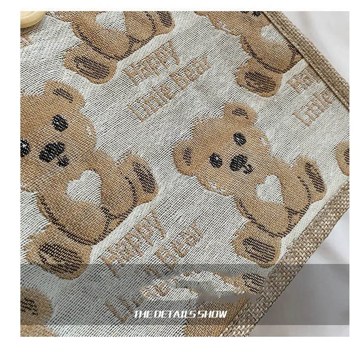 Bear Linen Tote Bag Female Outing Hand Bag 2022 Internet Celebrity Ins Japanese Small Shoulder Bag Student Shoulder Bag Trend