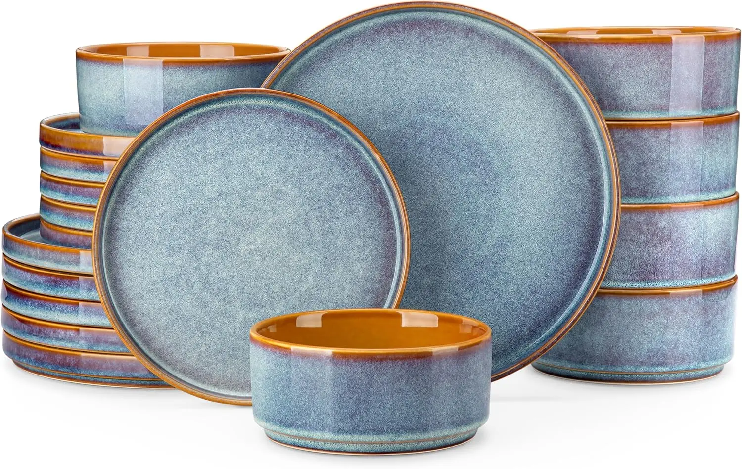 

18-Piece Blue Ceramic Dinnerware Set for 6, Dishwasher & Microwave Safe
