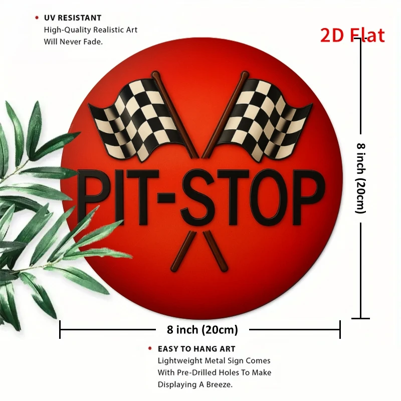 2D Vintage Pit-Stop Wall Sculpture, Aluminum 7.8