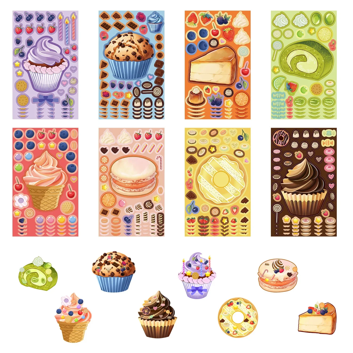 8pcs A Set Dessert Ice Cream Food Collage DIY Handbook Phone Case Decoration