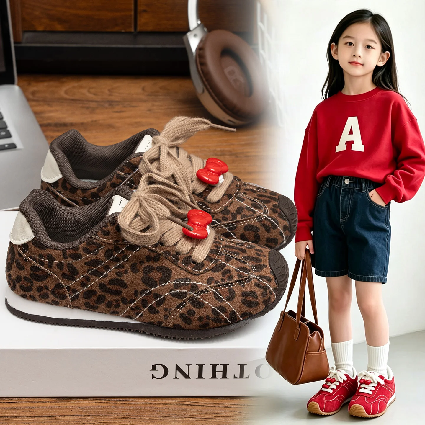 Leather Leopard Print Sneakers for Children Waterproof Trend Fashion Children's Tennis Shoes Anti-slippery Sport Shoes for Kids