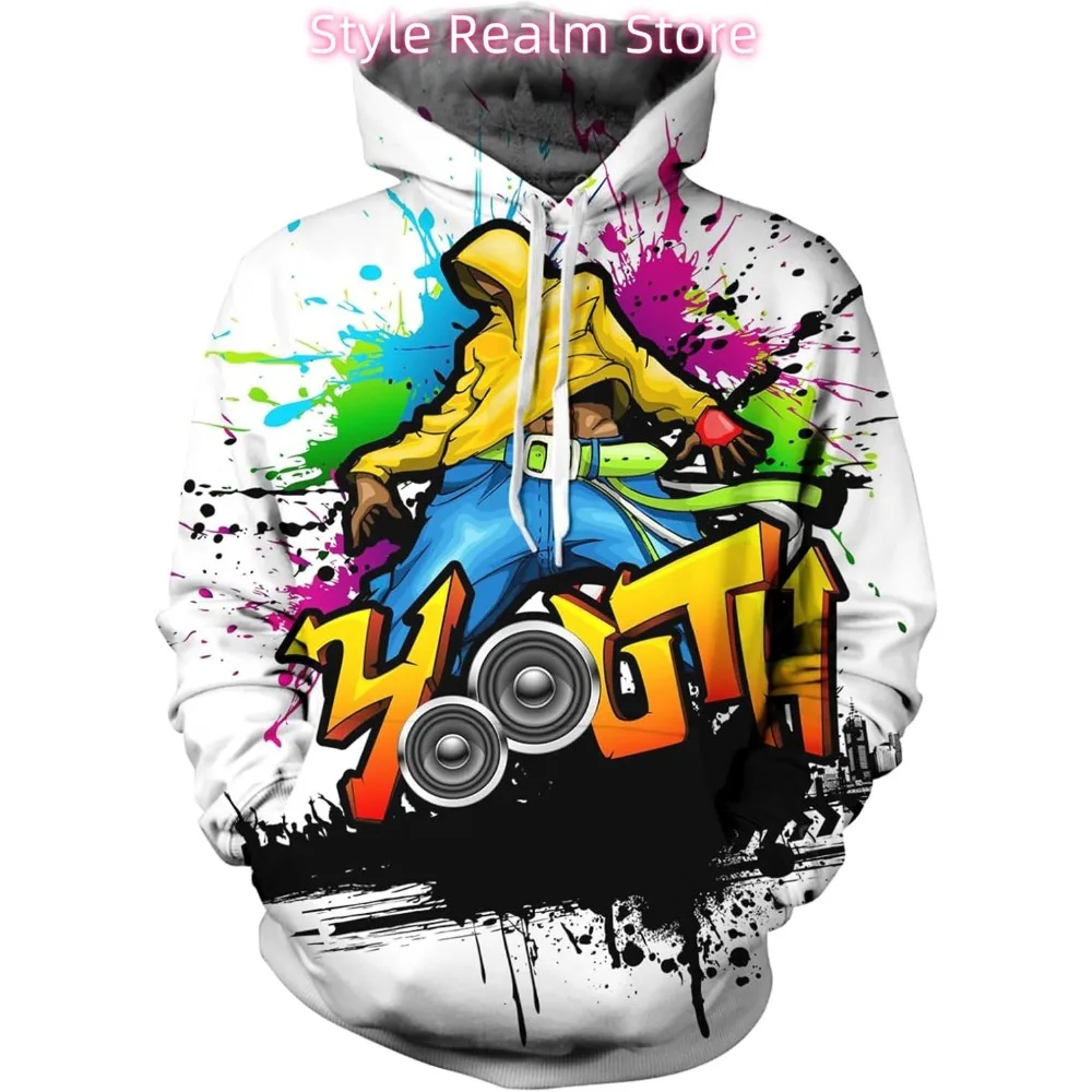 الرجال 3D المطبوعة الجدة هوديي الهيب هوب هوديس الشارع الكتابة على الجدران البلوز جيوب عارضة السترة