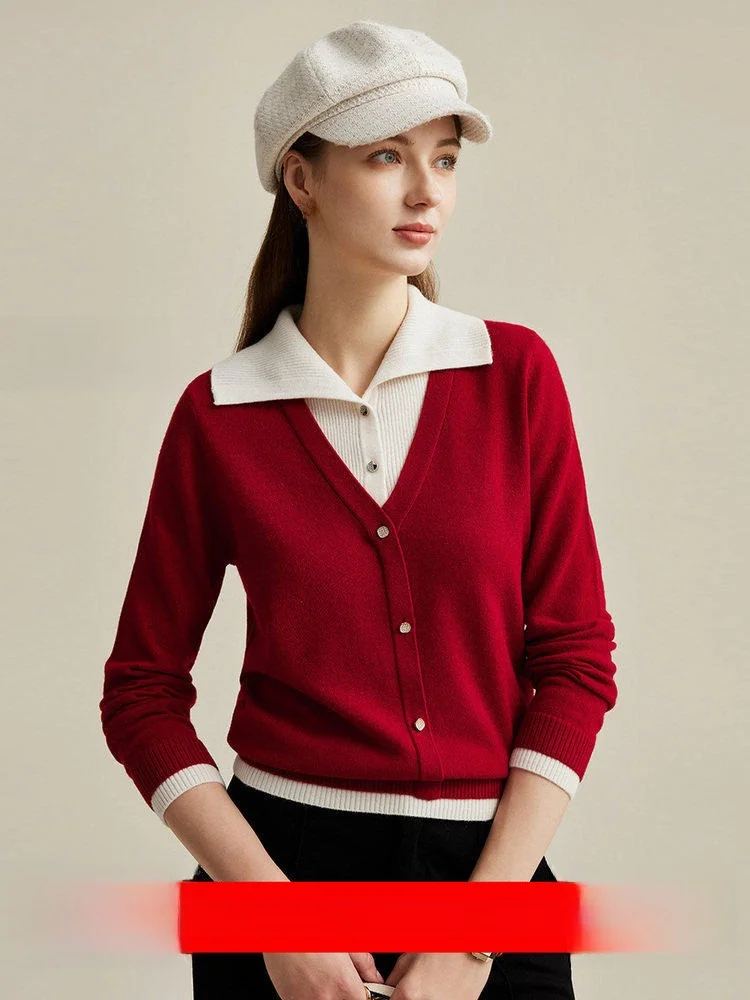 

Zhaojun 90% Pure Wool Knitted Long Sve Sweater Red Series Women's Open Cardigan Casual Straight Fit Commute Sle Knitwear