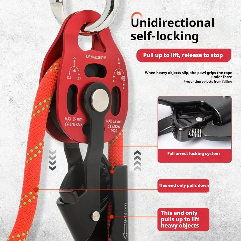 Heavy Duty Self-Locking Lifting Pulley One-Way Hoist Labor-Saving Pulley Block for Air Conditioner Lifting