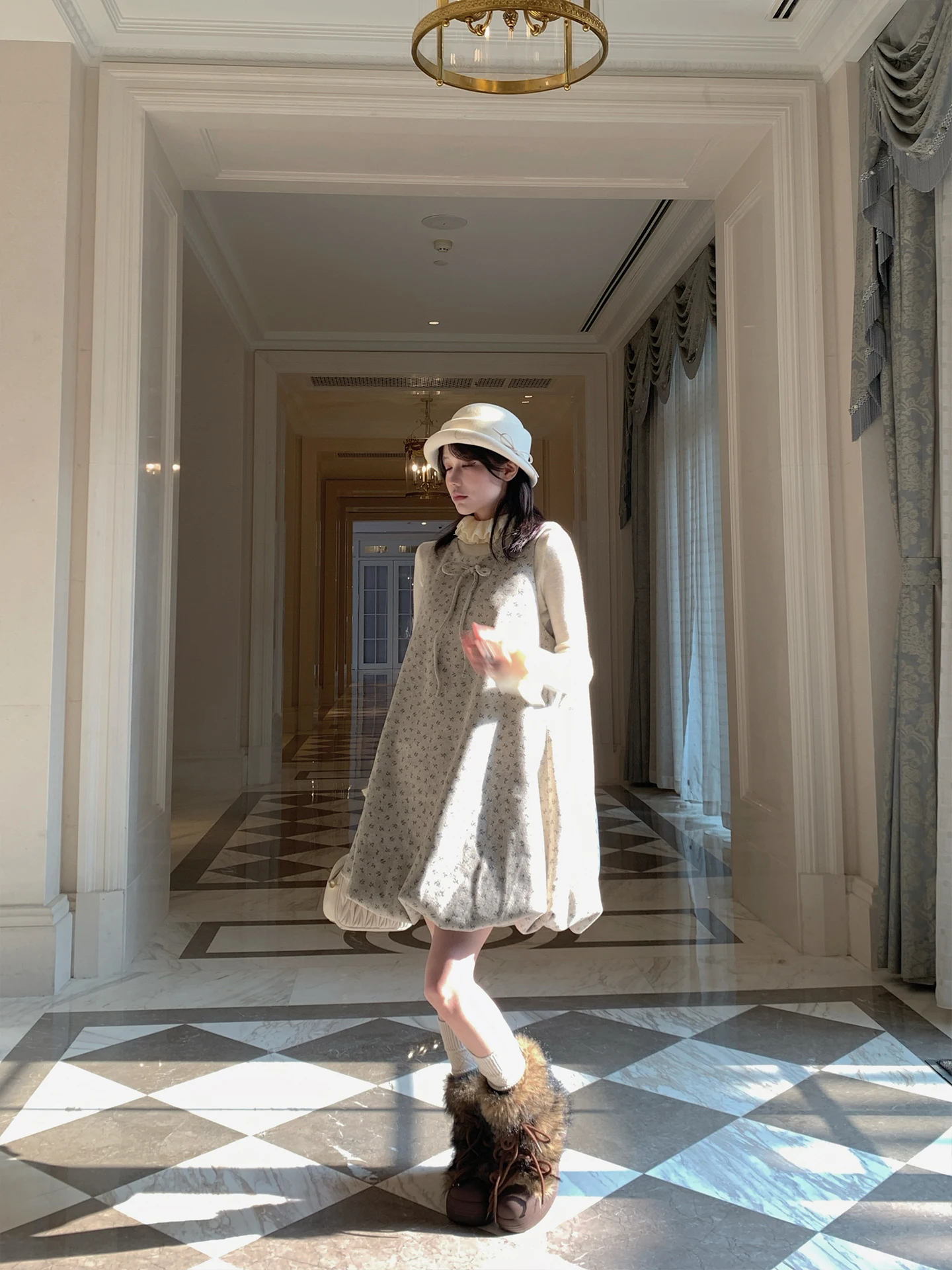 

Комплект Forlions: Жилет и юбка с цветочным принтом на флисовой подкладке, женский модный осенне-зимний наряд, комплект с длинными рукавами и принтом