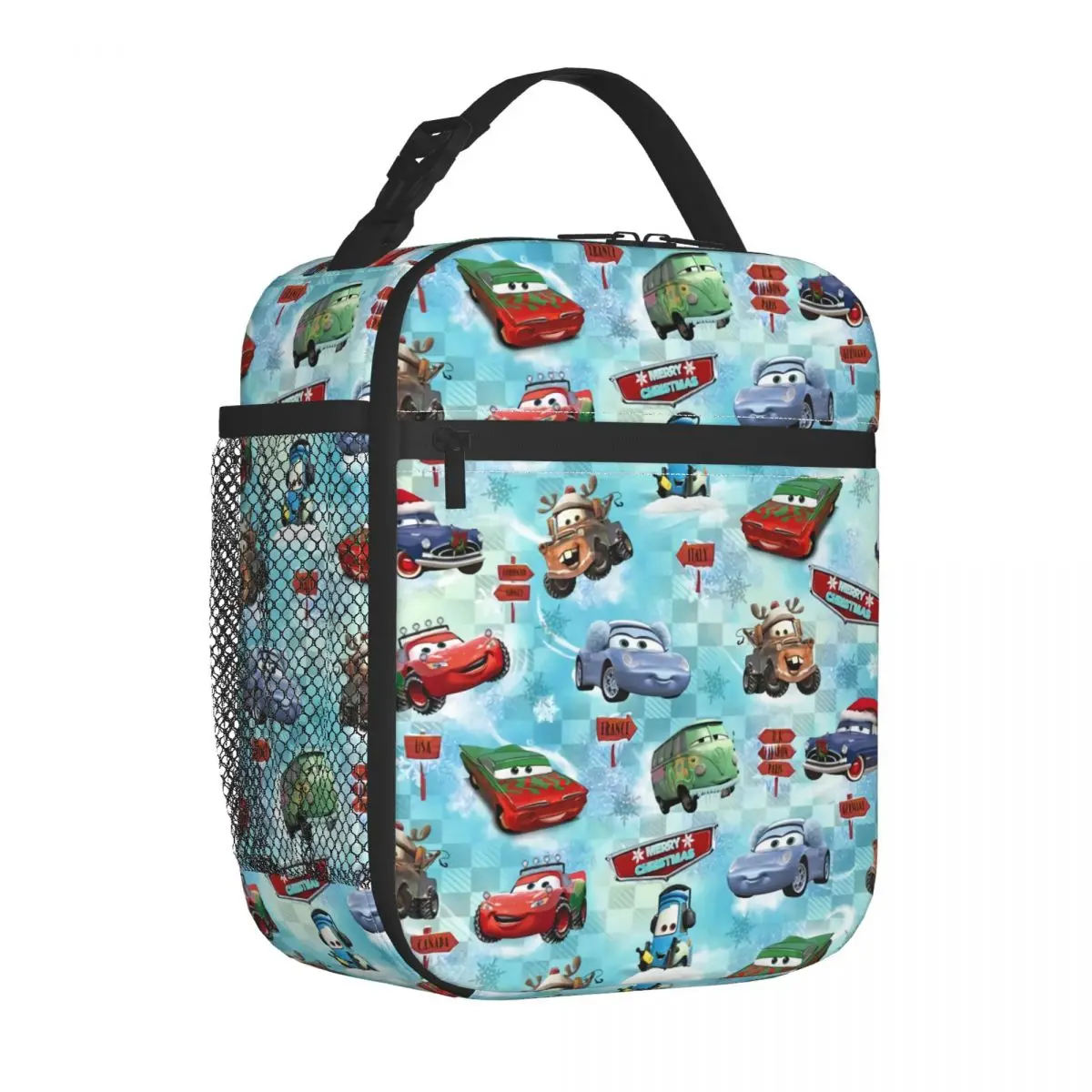 Custom Lightning McQueen Car Anime Lunch Bag Women Cooler isolamento termico Bento Box Kids School Children Tote Bags portatili