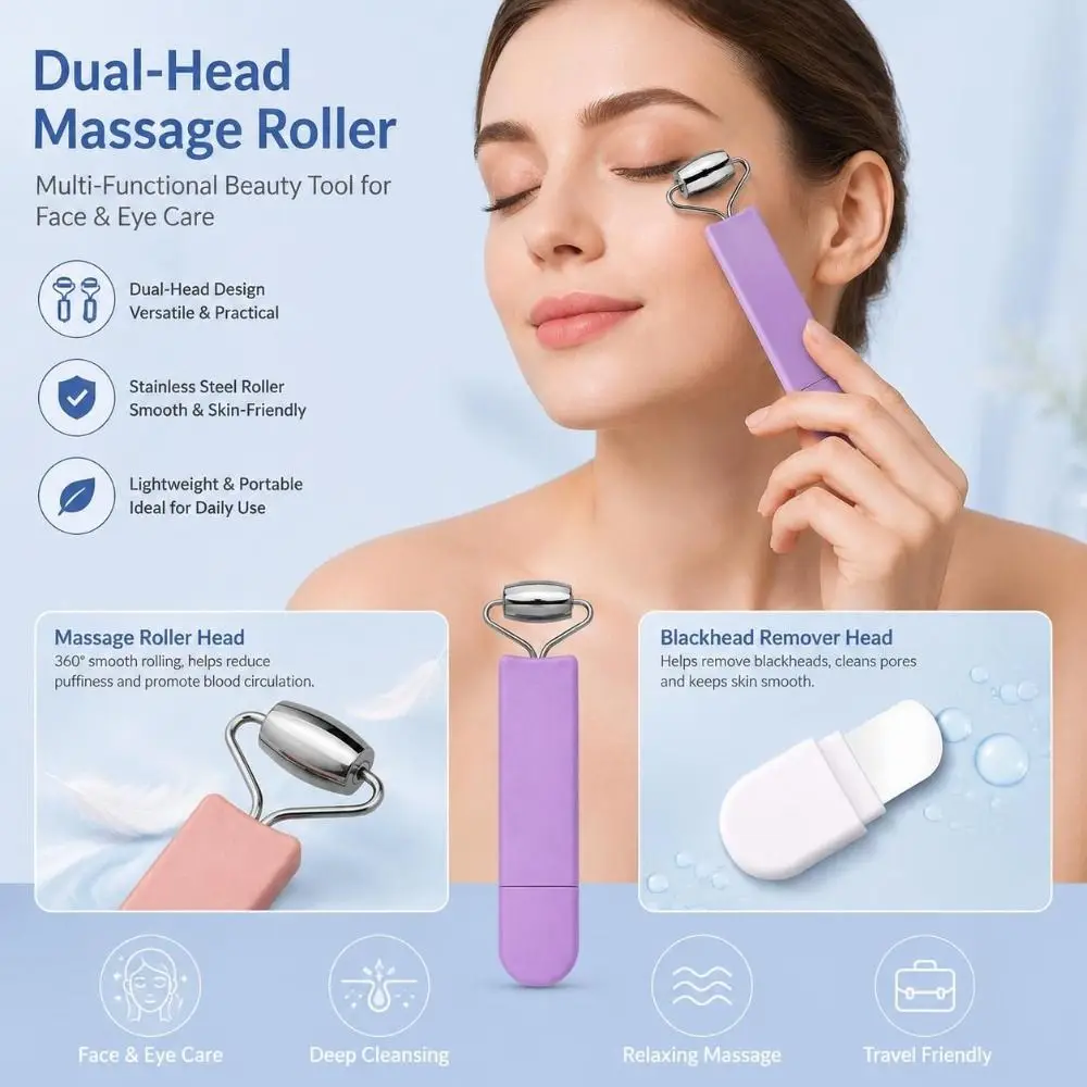 Stainless Steel Facial Roller Massager Multi-purpose Reduce Puffiness Anti-Aging Roller Improve Wrinkle Lymphatic Drainage Tool