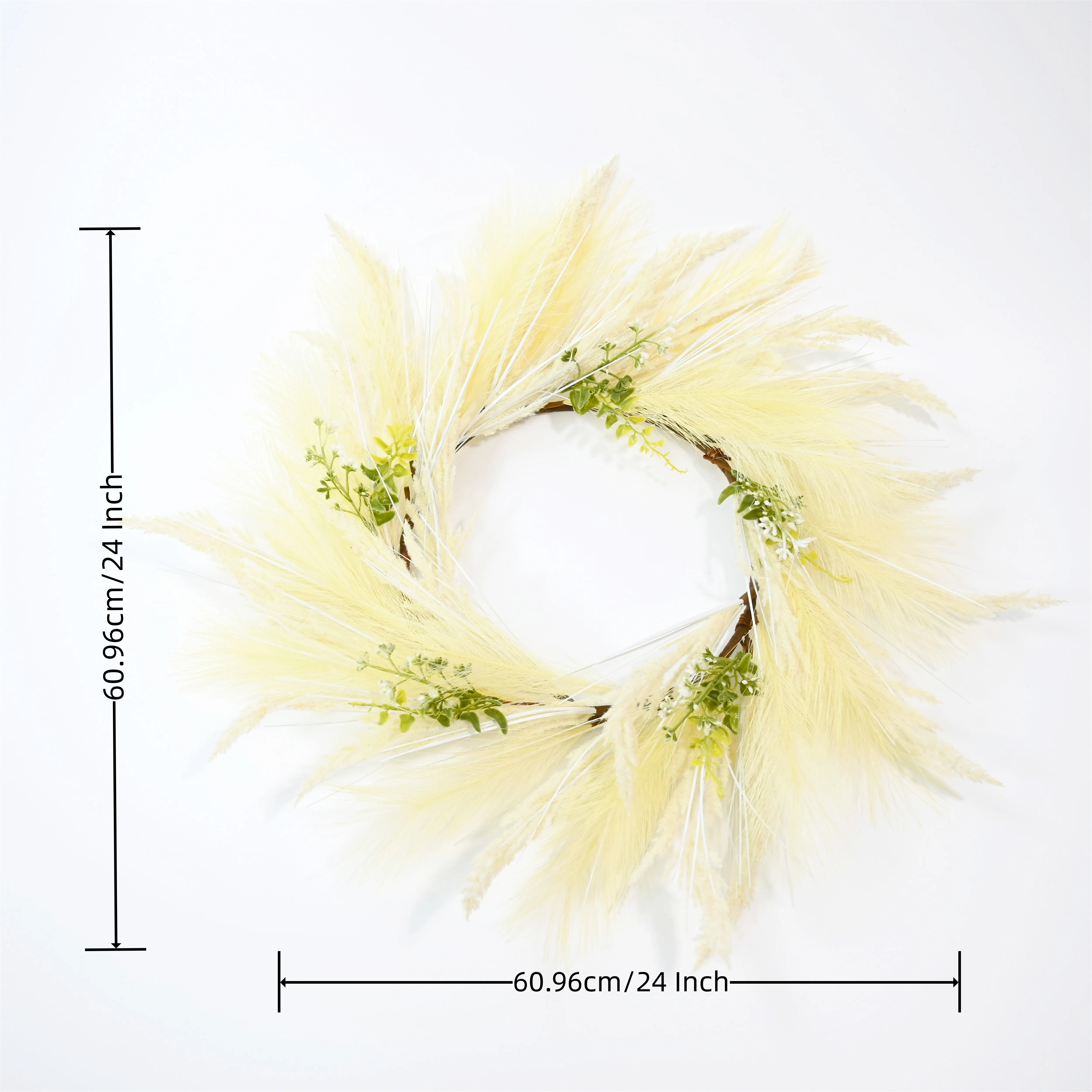 Pampas Reed Fofo Penas Grinalda, Plantas Plásticas, Pom Pom Berries, 22"