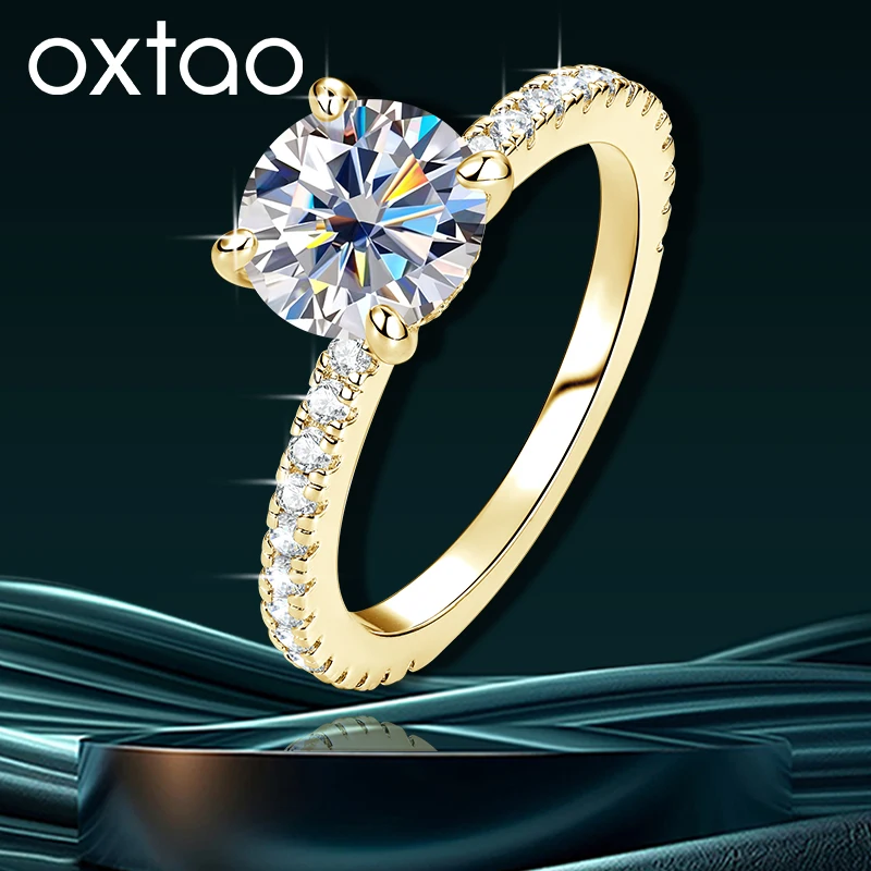 OXTAO Moissanite Engagement Rings 2CT D VVS1 for Women 14K Gold Filled Shiny Solitaire Lab Imtation Diamond Ring Wedding Jewelry