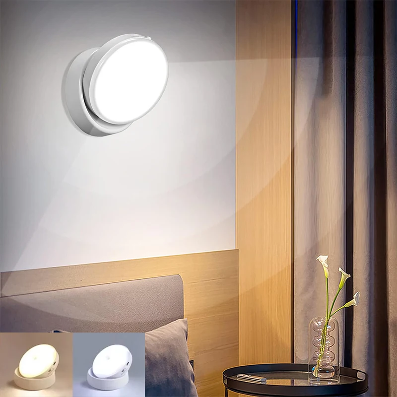 360 Rotated PIR Motion Sensor LED Night Light Wall Lamps Rechargeable Under Cabinet Light Wireless Closet Night Lamp