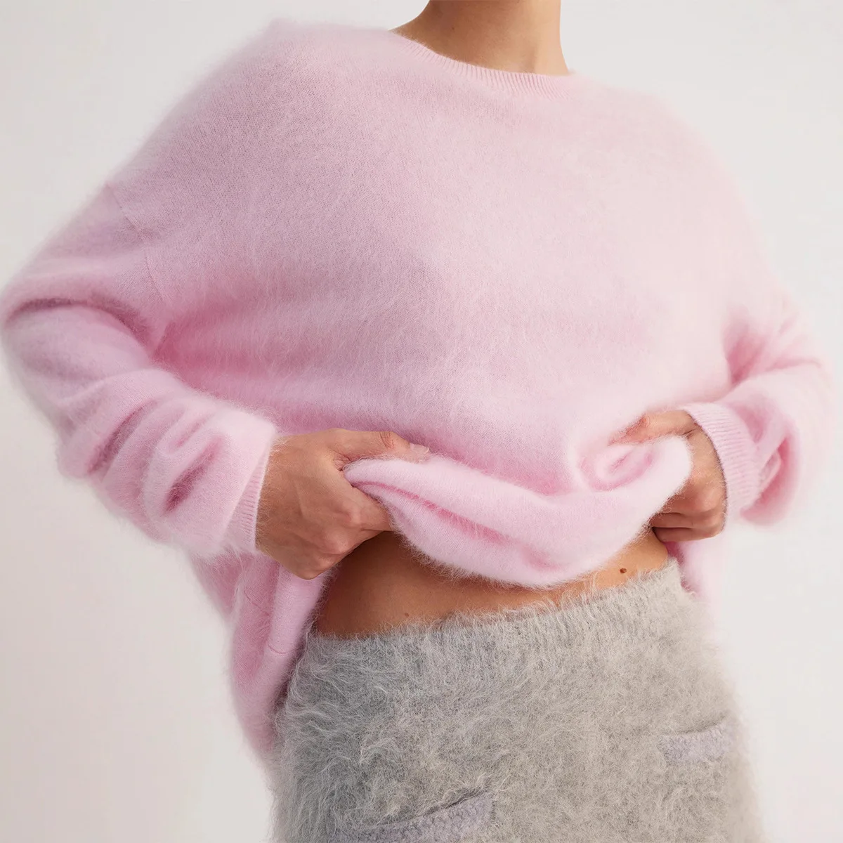 

Sweet Fur O-neck Knitted Sweater Autumn and Winter Women Simple Solid Loose Soft Daily Travel and Party Casual Pullover Sweater