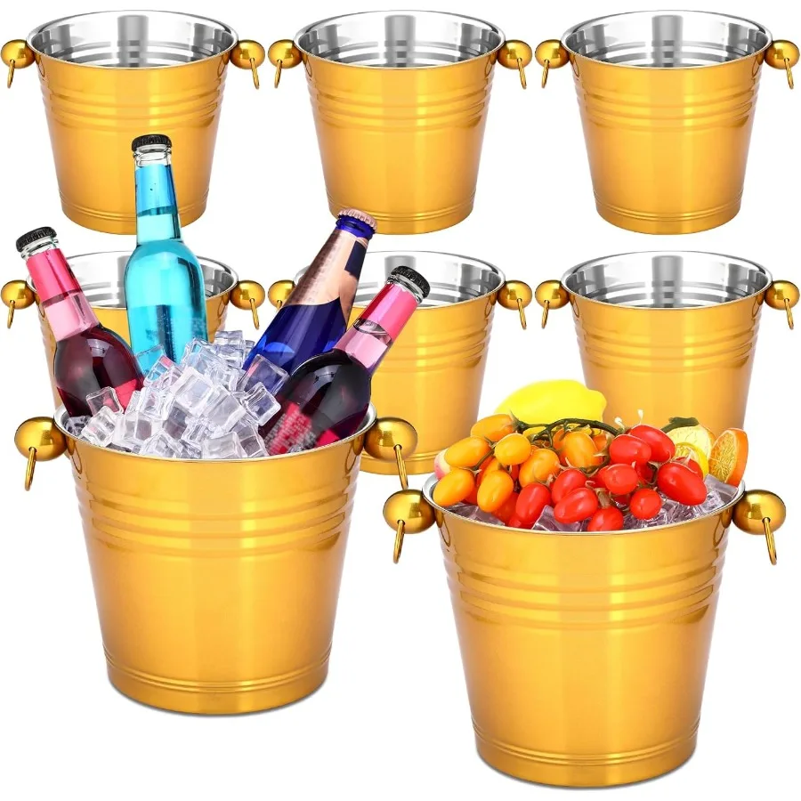 

8 Pack Stainless Steel Ice Bucket 5.3 Quart 5 Liter with Handle Large Insulated Champagne Buckets Beer Bucket for Cocktail Bar