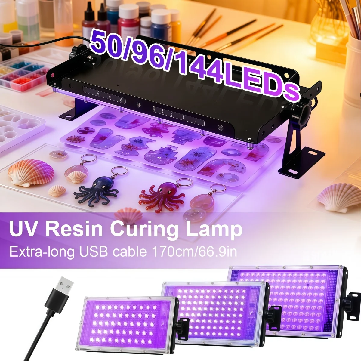 

50/96/144LEDs Portable UV ultraviolet resin lamp, USB, made of jewelry, earrings, keychains, DIY curing lamp, gift for parents