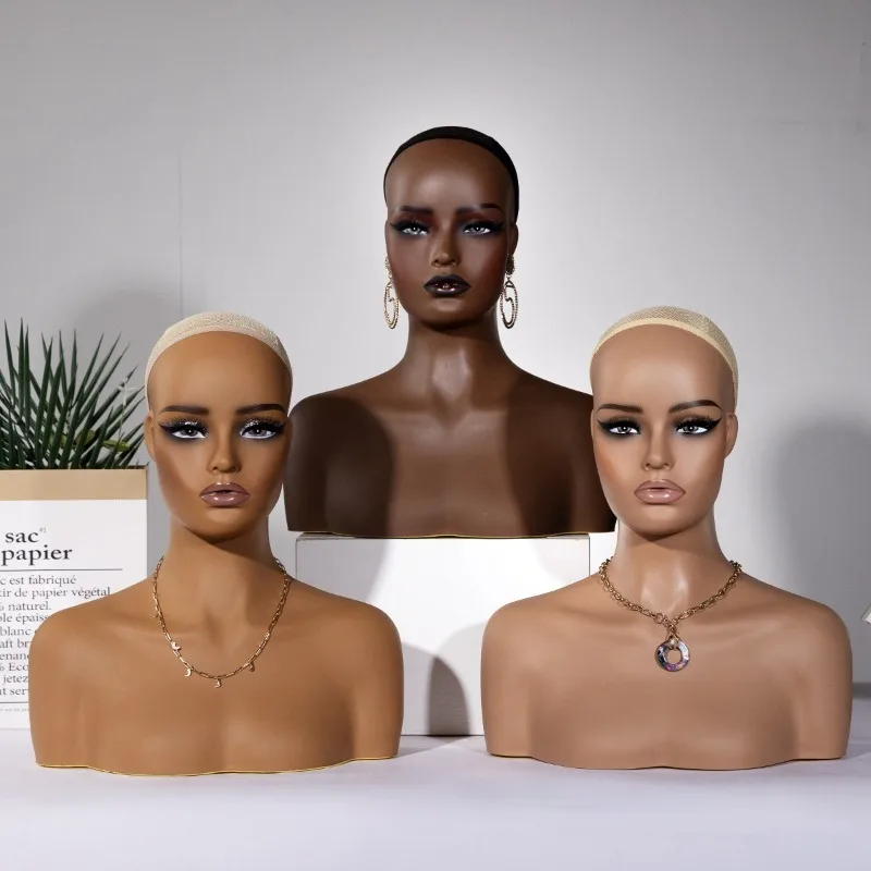 

Realistic Female Mannequin Head with Shoulders for Wig Jewelry Hat Display Fashion Retail Store Manikin Accessory