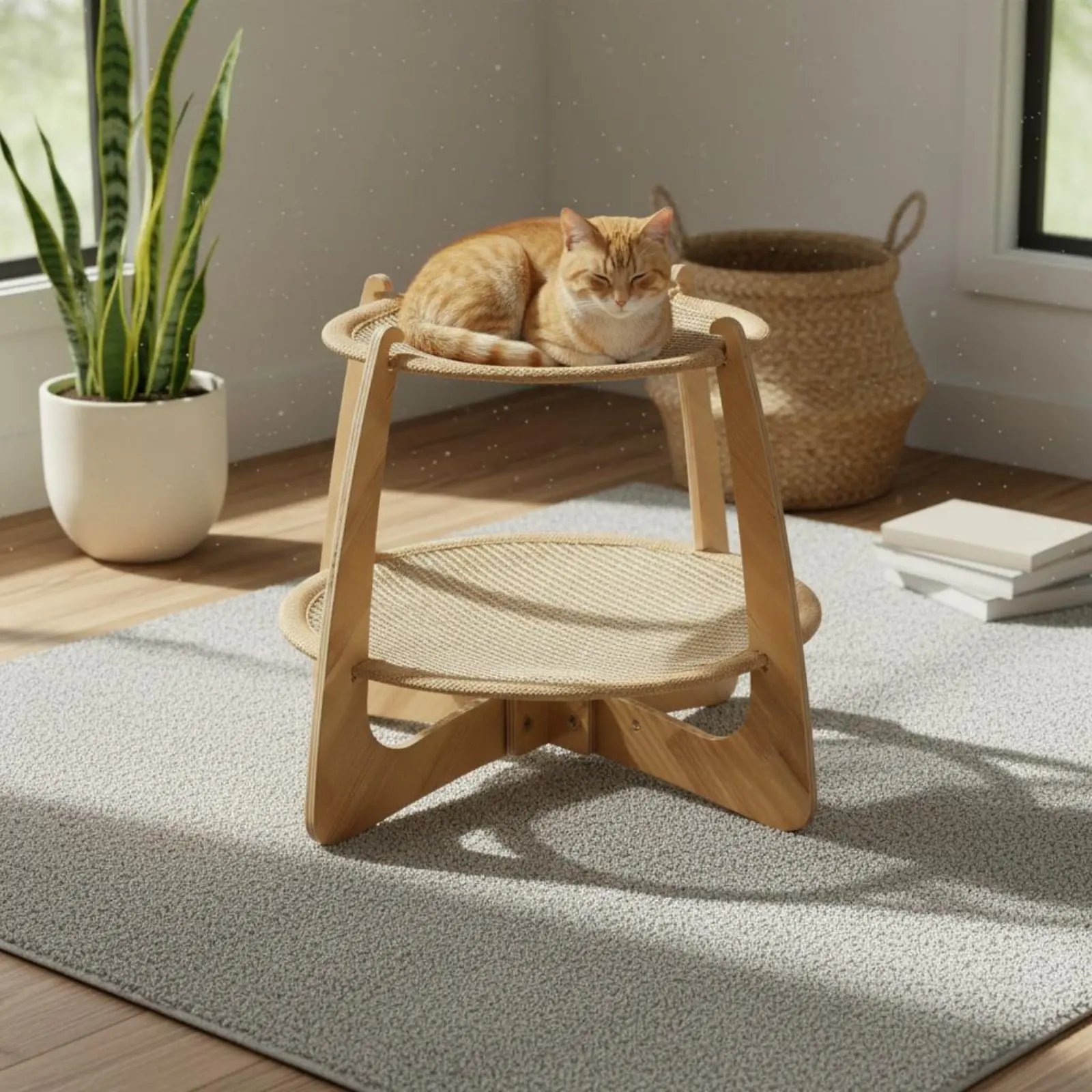 木製猫用スリングベッド-通気性のある二層式猫用ベッド-ペット家具-傷つきにくい安定した木製フレーム-子猫用