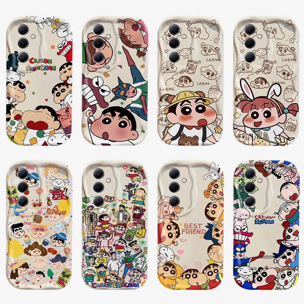 Funn Anime 3D Wave Phone Case For Samsung Galaxy S24 S23 S22 S21 S20 FE Plus Ultra 4G 5G Soft Silicone Cover Crayons Shins-chans