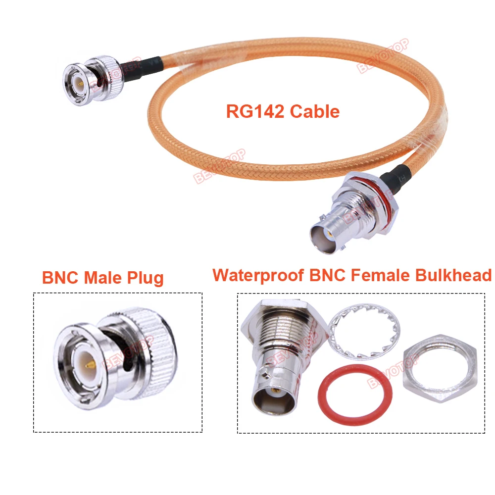 BNC RG142 Cable Waterproof BNC Female to BNC Male Straight/ Right Angle 90° Plug Double Shielded Low Loss 50 Ohm RG-142 Jumper