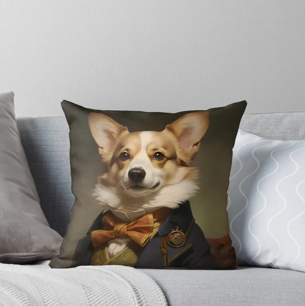 

Dapper Corgi Portrait Art Dog Victorian Dressed Animal vintage dog in suit Cushion Cover Decorative throw Pillow
