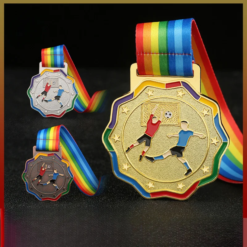 

Football competition gold, silver and bronze awarding medals sports competition general-purpose