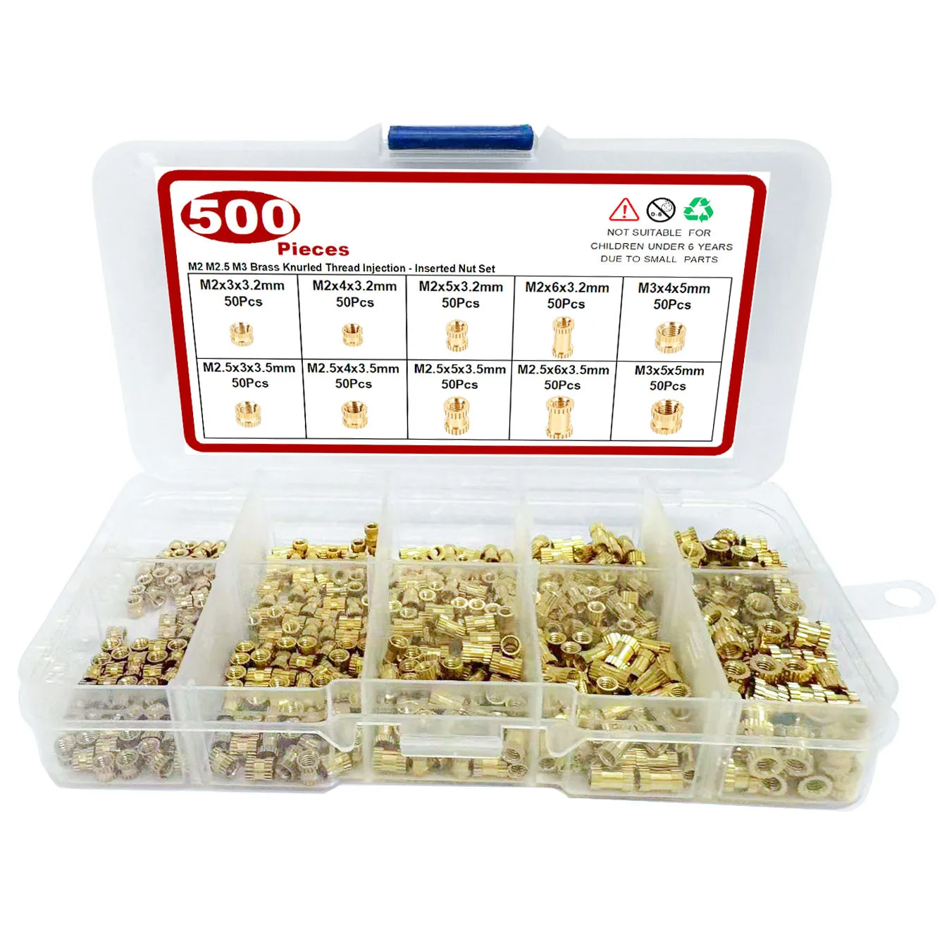 250/370/420/500pcs Gongwang Shaped Embedded Rolled Copper Nut Set with Hot-melt Injection Molded Copper Nuts