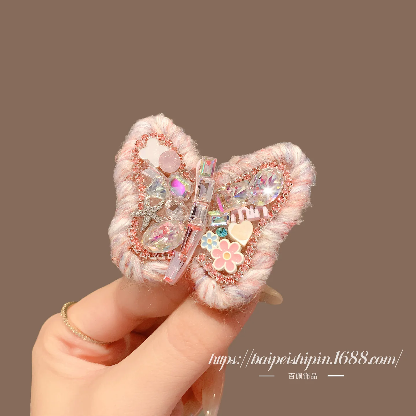 

1pc Exquisite Knitted Butterfly Heavy Crystal Side Bangs Clip Non Slip Forehead Baby Hair Styling New Fashion