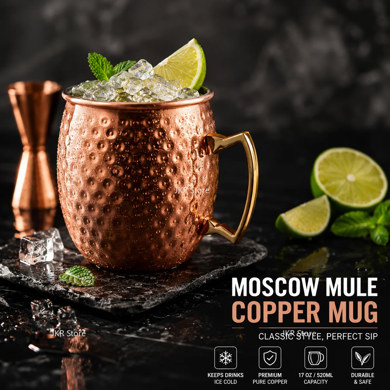 520ml Edelstahl Bier- und Kaffeebecher mit Griff für Cocktails, Whiskey, Saft, Bar, Küche und Haushalt