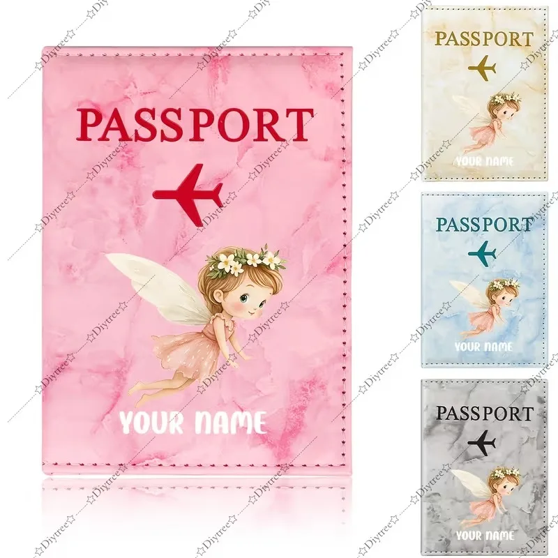 Custom Dreamy Wreath Girl Illustration Passport Holder, Soft Pink Dress with Natural Wreath And Light Wings Elements Design