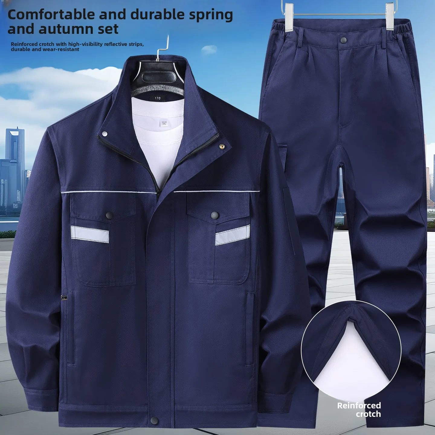 thiened-純綿作業服セットメンズ春秋反射性耐炎溶接服自動車修理服