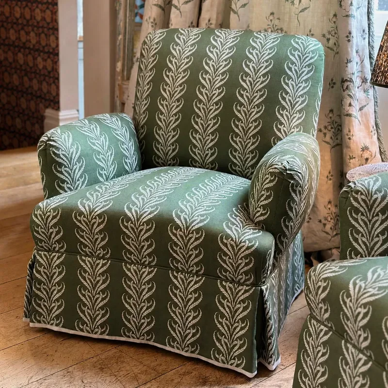 Rural Retro Solid Wood Sofa Chair Printed Fabric Single Seat Casual Armchair for Bedroom Living Room Vintage Style Furniture