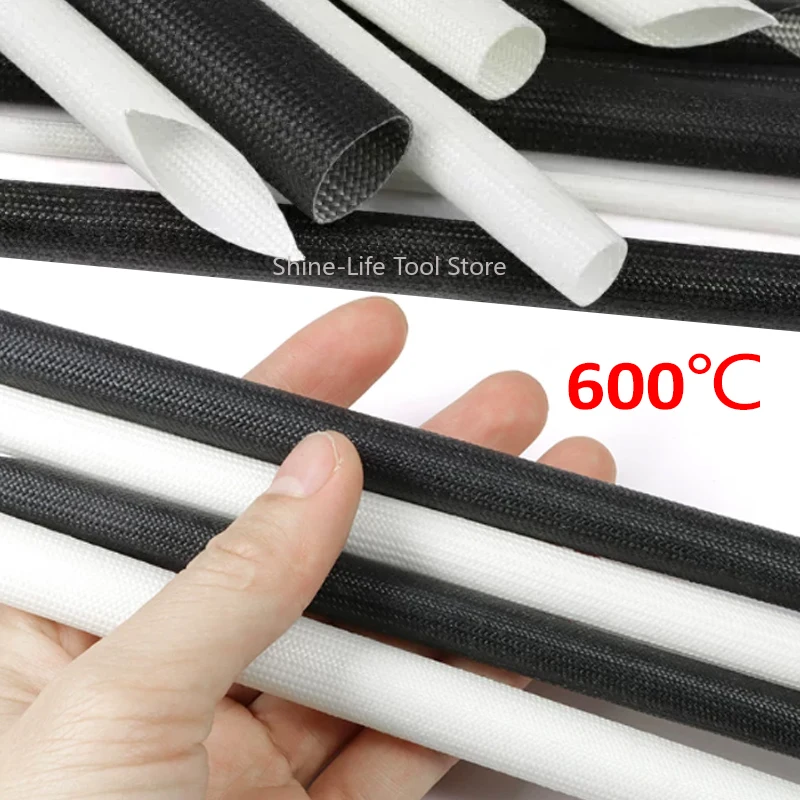 SL 600℃ Chemical Glass Fiber Tube 1~50mm High Temperature Resistant Braided Fiberglass Insulation Protection Sleeve Black White