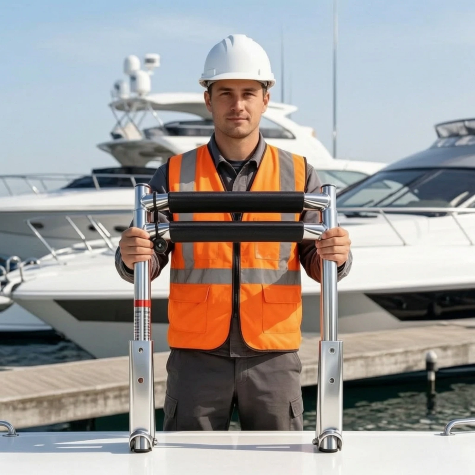 Folding Boat Ladder Marine Grade Boarding Ladder Hardware Non-Slip Space-Saving for Boaters, Boats, Yachts